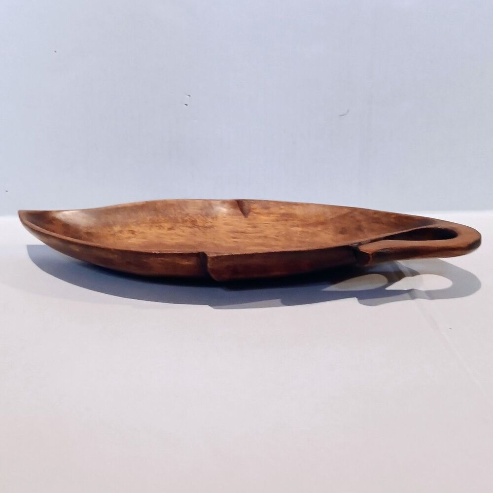 Vintage Monkey Pod Wood Leaf Shaped Tray-Handmade-Fruit Bowl-Charcuterie-MCM - Picture 3 of 8